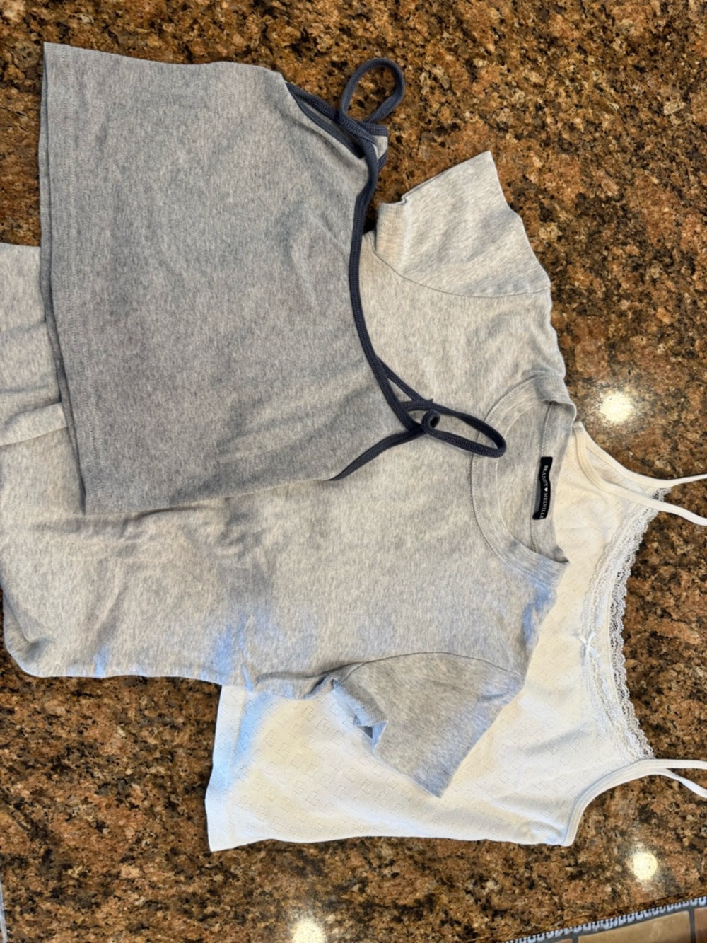 Brandy Melville 3 item bundle / grey crop tank  , Tiny heart tank , Solid T